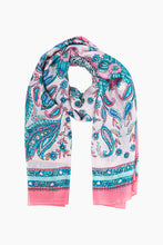 Load image into Gallery viewer, Paisley Print Faux Silk Scarf - Blue/Pink