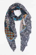 Load image into Gallery viewer, Gabrielle Lightweight Scarf - Blue Floral Geometric