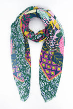 Load image into Gallery viewer, Gabrielle Lightweight Scarf - Green/Pink Floral Geometric