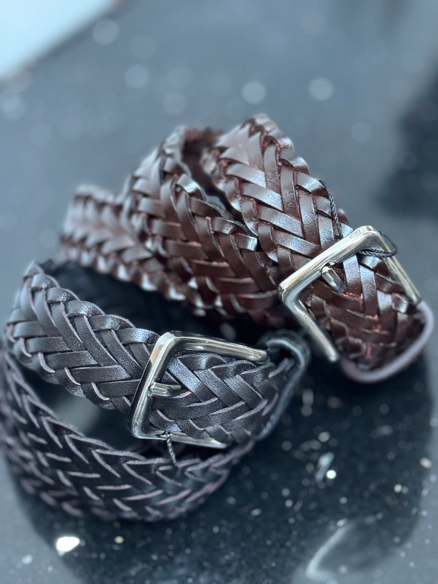 Leather Plaited Belt Black Minsky London Ltd