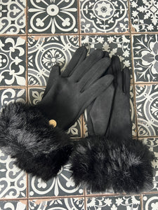 Alex Max Faux Fur Trim Gloves - Black