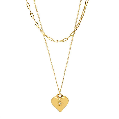 Double Chain Heart Pendant Necklace