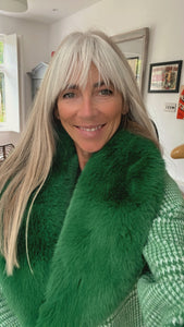 Faux Fur Reversible Check Coat - Green