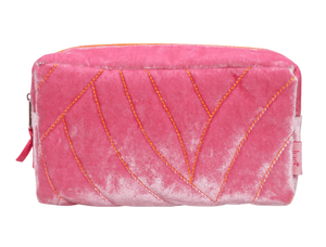 Quilted Stitch Velvet Cosmetic Bag - Pink