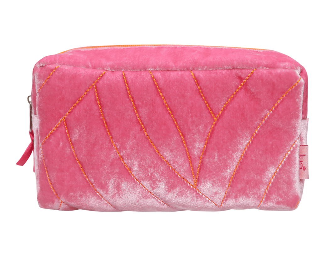 Quilted Stitch Velvet Cosmetic Bag - Pink