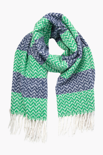 Colourblock Striped Scarf - Navy/Green