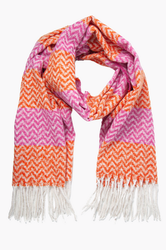 Colourblock Striped Scarf - Orange / Fuchsia