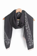 Load image into Gallery viewer, Leopard Trim Scarf Heavyweight - Black / Grey