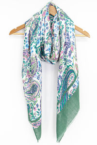 Vintage Paisley Print Scarf - Green