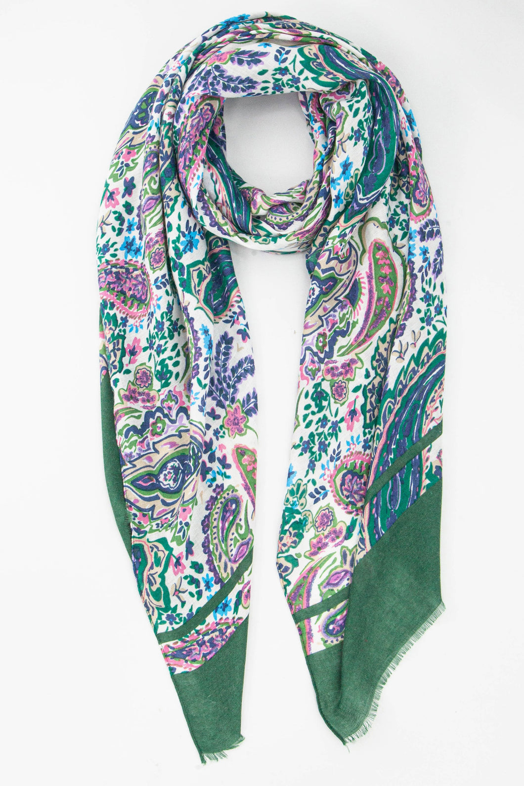 Vintage Paisley Print Scarf - Green