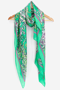 Paisley Print Faux Silk Scarf - Green