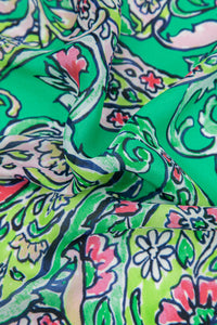 Paisley Print Faux Silk Scarf - Green