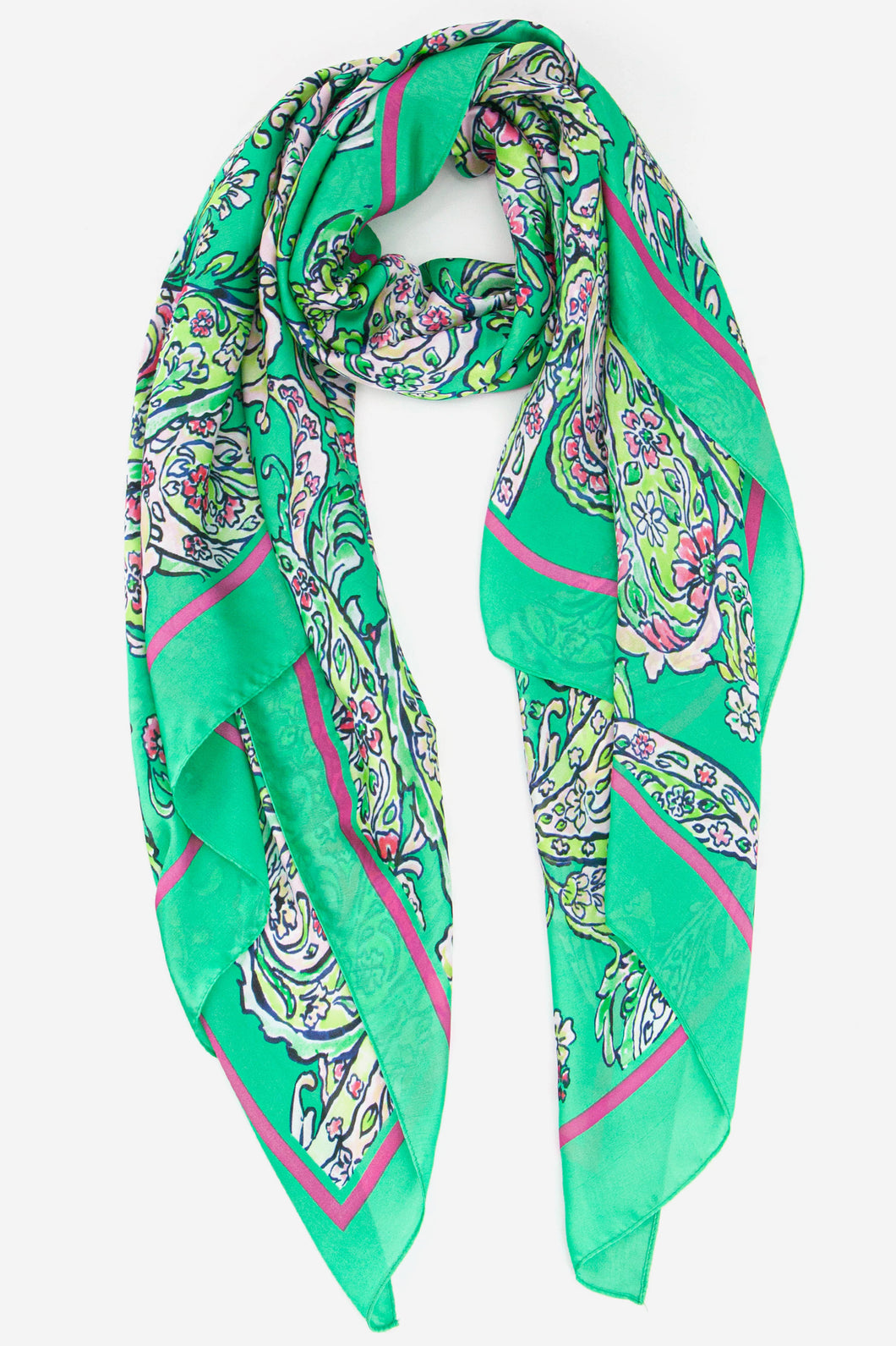 Paisley Print Faux Silk Scarf - Green