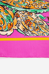 Paisley Print Faux Silk Scarf - Pink