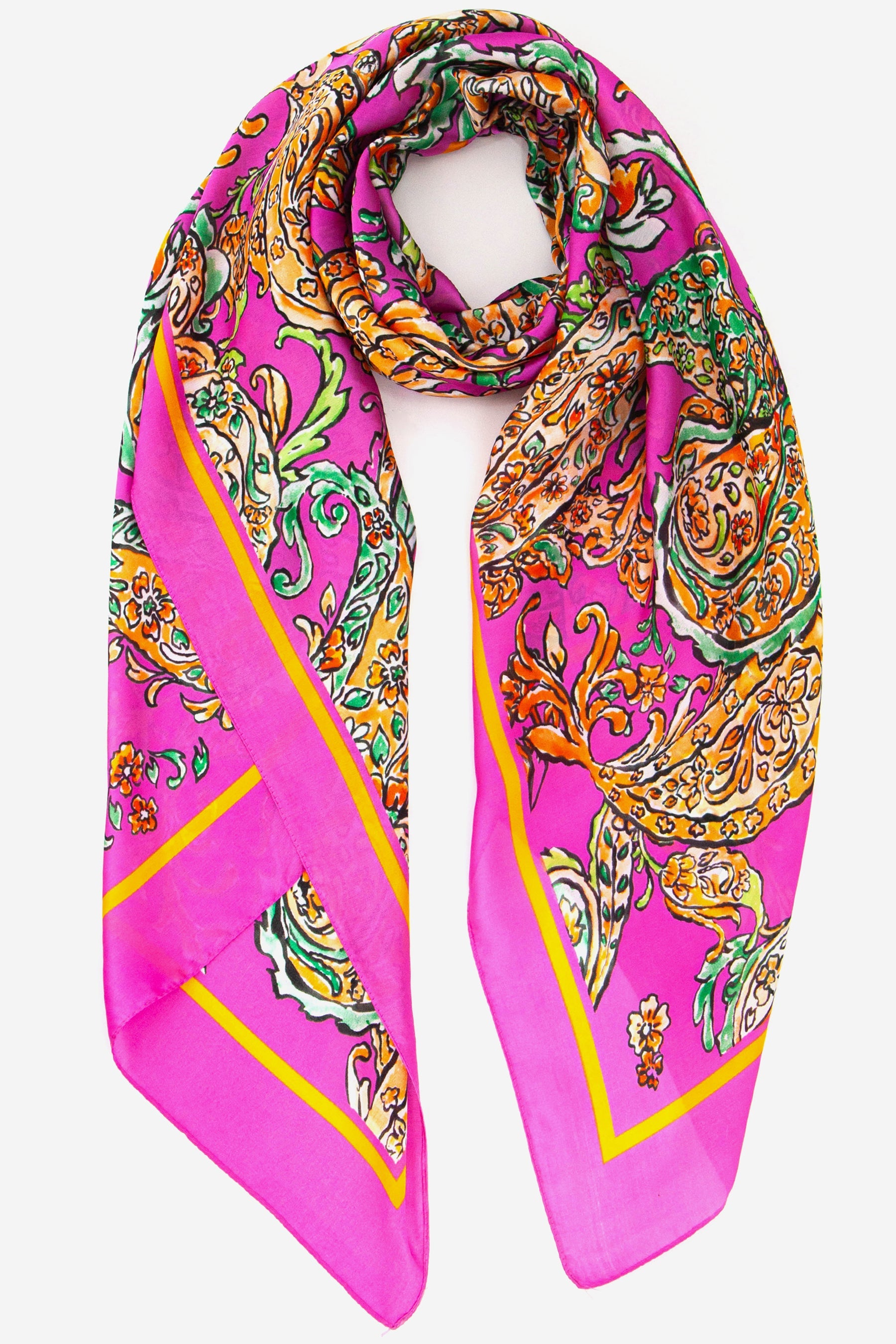 Paisley Print Faux Silk Scarf - Pink – Minsky London Ltd