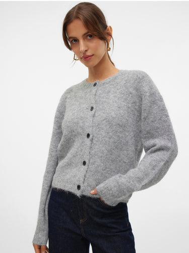 Vero Moda Novah O Neck Button Cardi - Grey