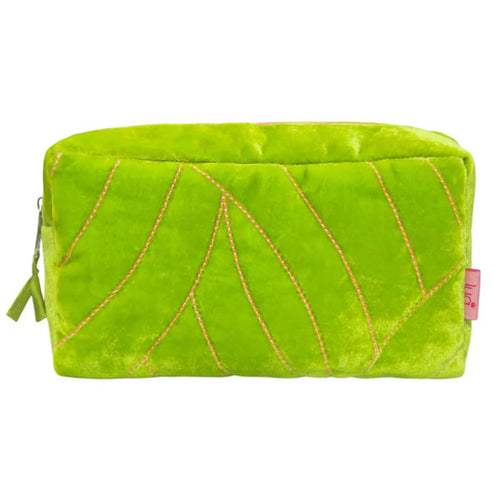 Quilted Stitch Velvet Cosmetic Bag - Lime