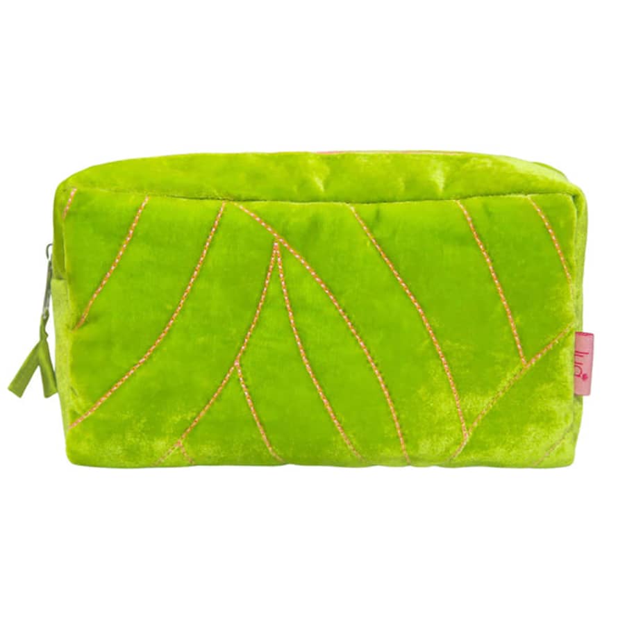 Quilted Stitch Velvet Cosmetic Bag - Lime