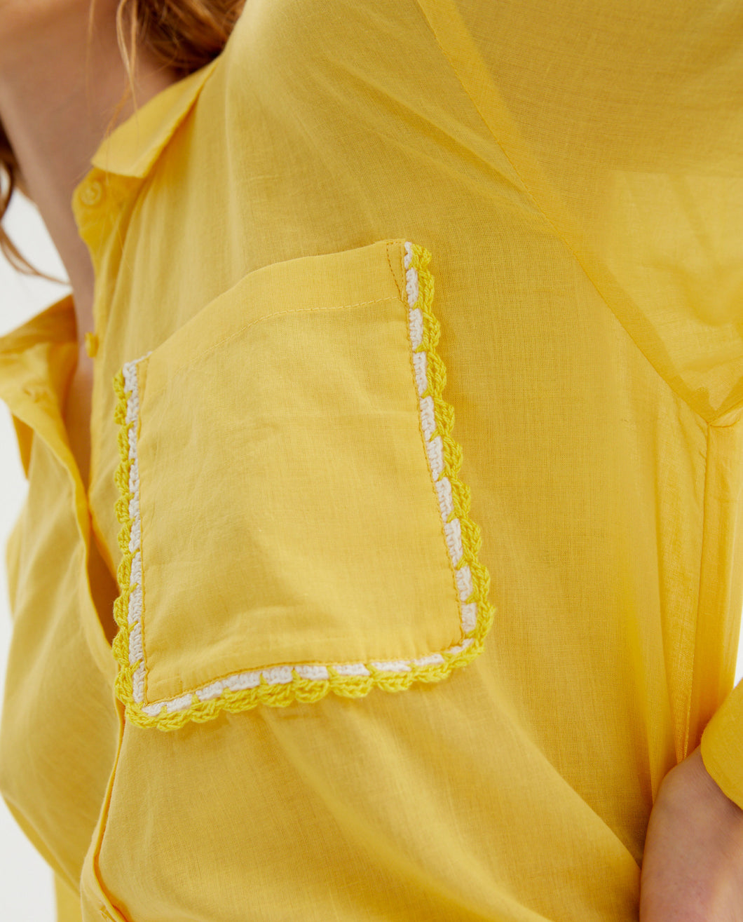 Compania Fantastica Yellow Crochet Pocket Shirt