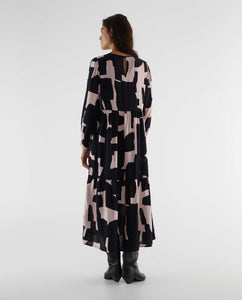Compania Fantastica Midi Long Block Print Dress - Pink/Black