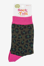 Load image into Gallery viewer, Leopard Bamboo Socks - Khaki / hot pink