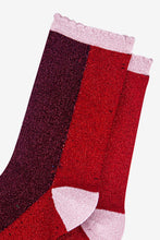 Load image into Gallery viewer, Colour Block Glitter Socks - Berry / Red