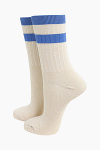 Glitter Socks - Cream / Denim Blue