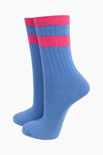 Load image into Gallery viewer, Glitter Socks - Blue/Hot Pink