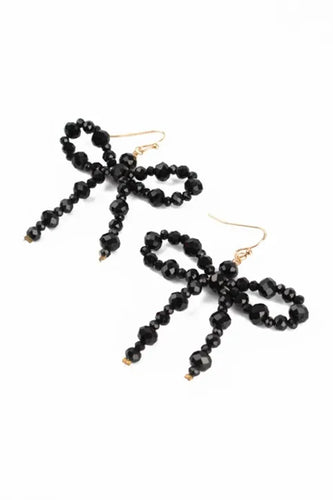 Black Bow Beaded Earrings