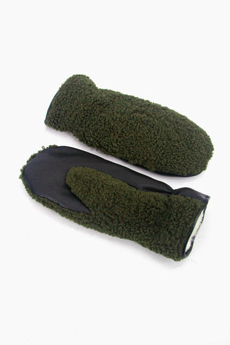 Borg Fleece Mittens - Khaki