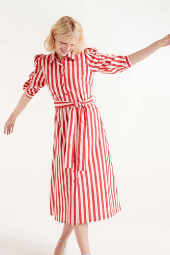 Compania Fantastica Striped Midi Shirt Dress - Red