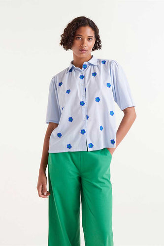 Compania Fantastică Short Sleeve Flower Shirt - Blue