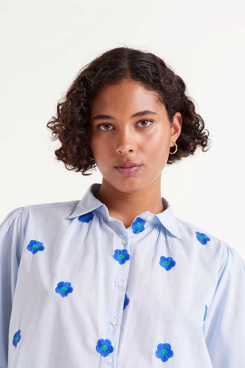 Compania Fantastică Short Sleeve Flower Shirt - Blue