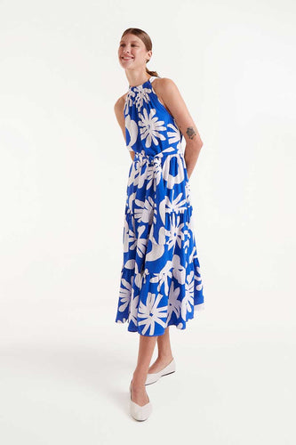Compania Fantastică  Bluet Blue Printed Midi Dress