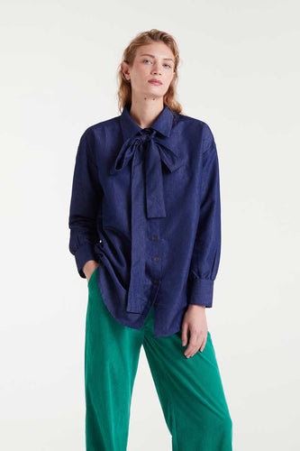 Compania Fantastică Chambray Bow Shirt - Blue