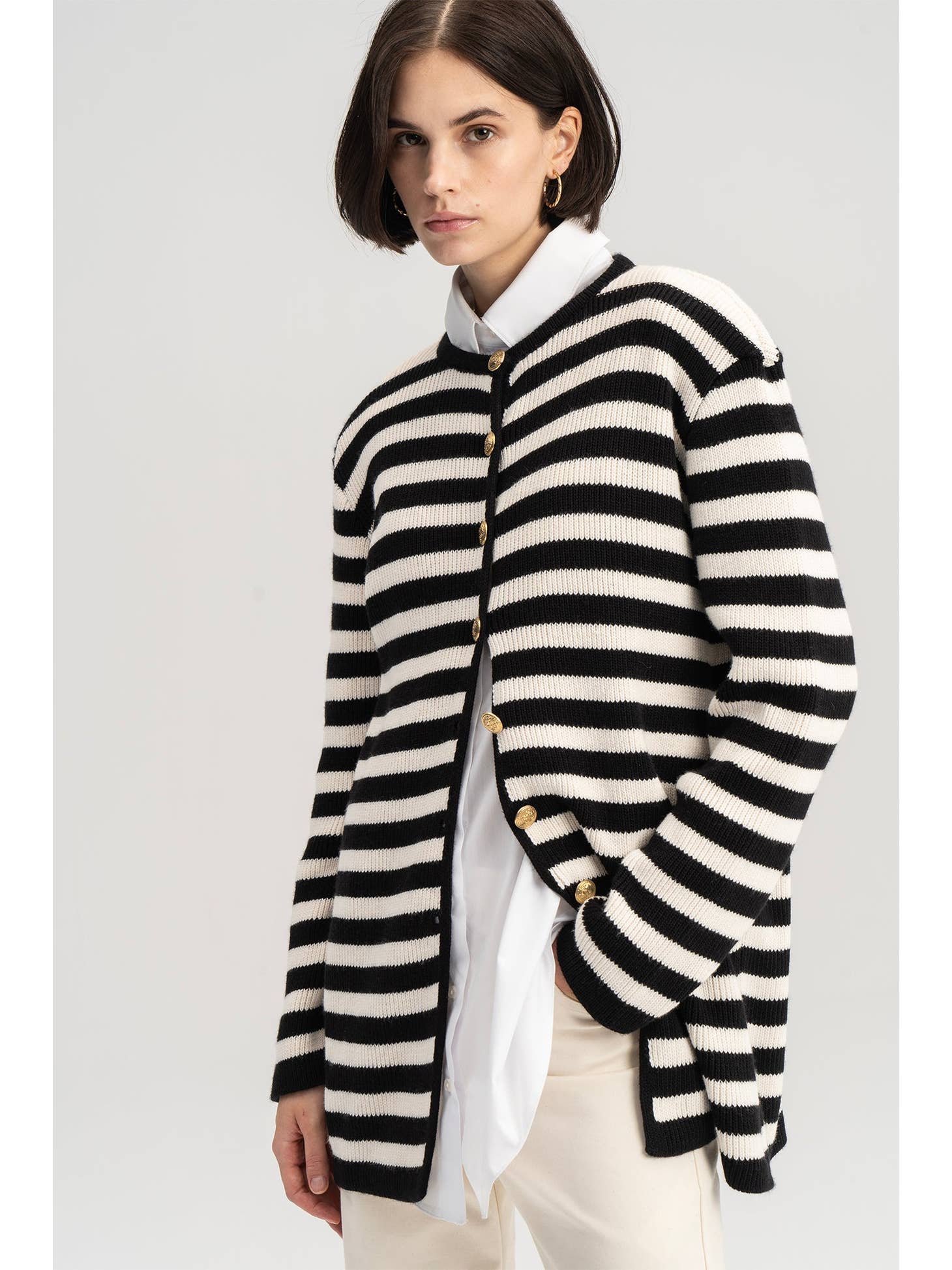 Black and white striped cardigan best sale