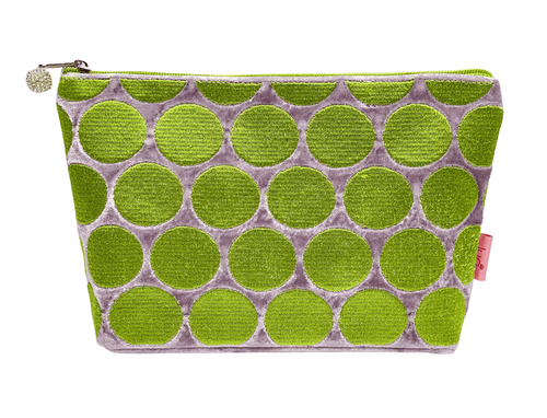 Velvet Stitch Spot Cosmetic Purse - Mink / Green Spot