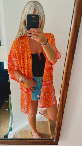 Betsy Open Shirt - Orange Floral