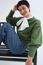 Load image into Gallery viewer, Compania Fantastica fluffy green knit with dropped shoulders, long sleeves and round neckline.