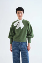 Load image into Gallery viewer, Compania Fantastica fluffy green knit with dropped shoulders, long sleeves and round neckline.