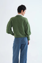 Load image into Gallery viewer, Compania Fantastica fluffy green knit with dropped shoulders, long sleeves and round neckline.