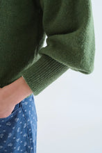 Load image into Gallery viewer, Compania Fantastica fluffy green knit with dropped shoulders, long sleeves and round neckline.