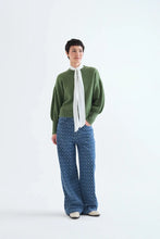 Load image into Gallery viewer, Compania Fantastica fluffy green knit with dropped shoulders, long sleeves and round neckline.