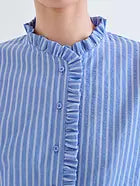 Load image into Gallery viewer, Compania Fantastica Cotton Ruffle Striped Shirt - Blue