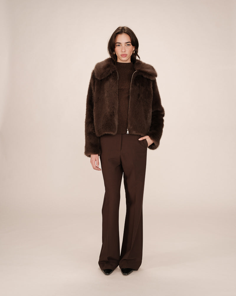 Grace & Mila Shonna Faux Fur Coat - Chocolate – Minsky London Ltd
