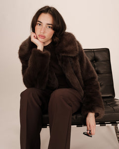 Grace & Mila Shonna Faux Fur Coat - Chocolate