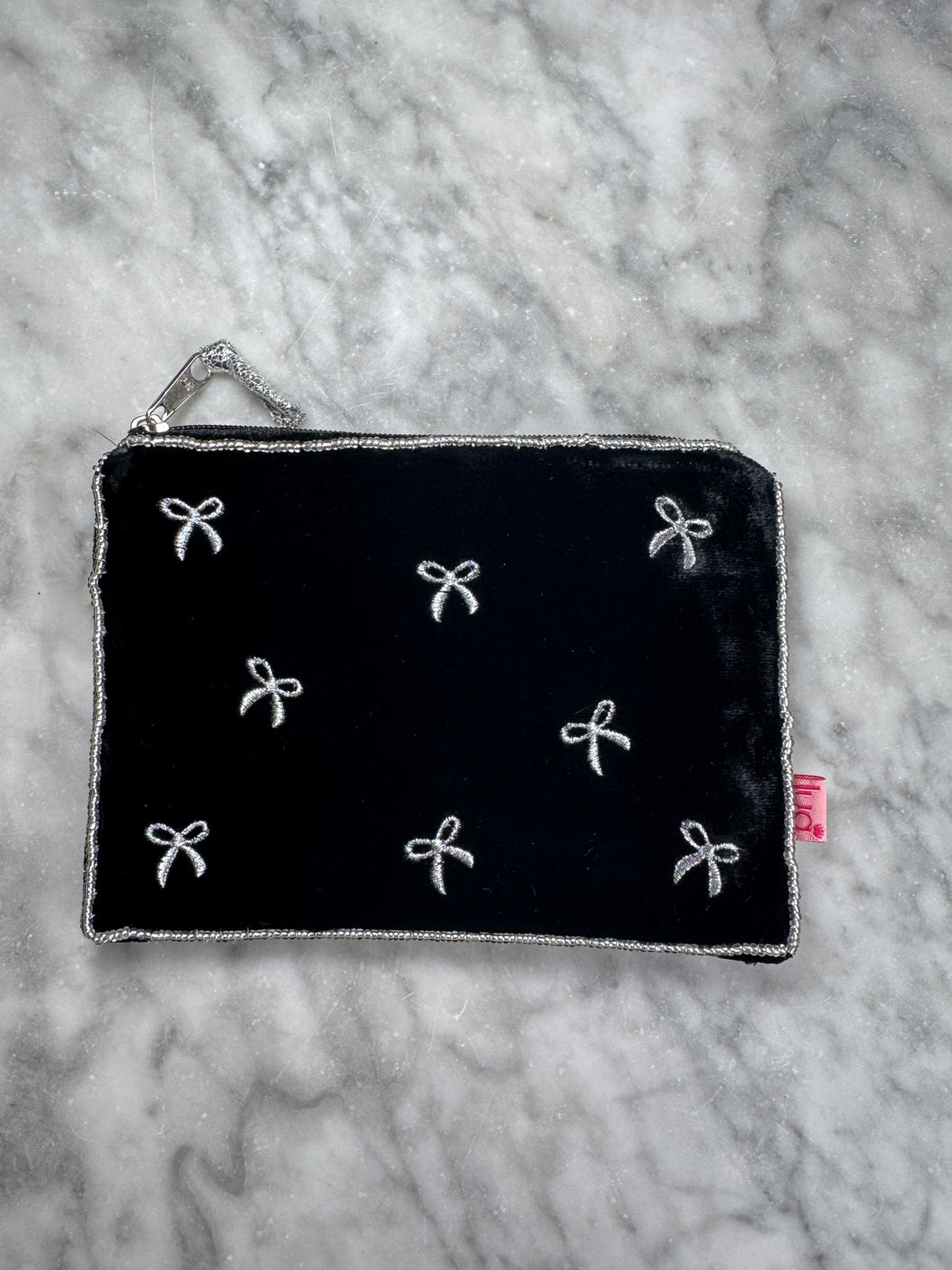 Embroidered Bow Purse - Black