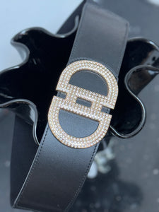 Elastic Buckle Belt - Black / Diamante