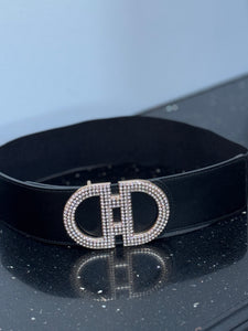 Elastic Buckle Belt - Black / Diamante