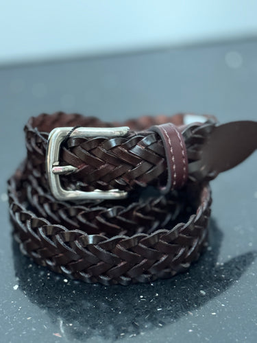 Leather Plaited Belt - Brown